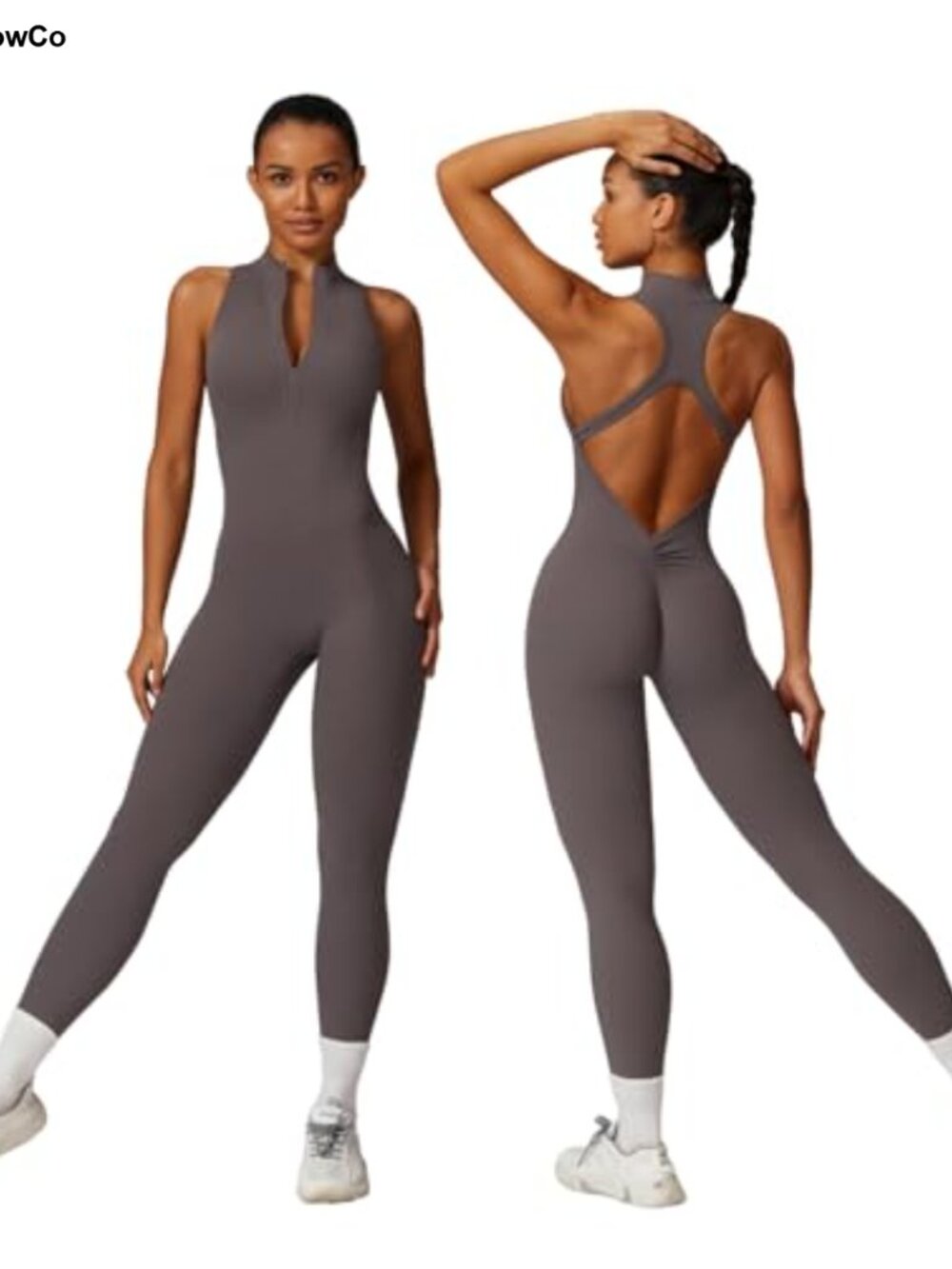 Buttery Soft Sleeveless Workout Jumpsuit Zip Up Butt Lifting Romper